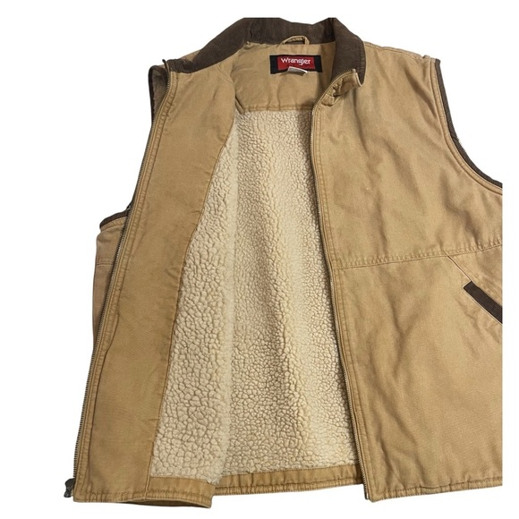 VINTAGE WRANGLER HERO FAUX SHERPA TAN LINED INSULATED VEST SZ LG EUC - Picture 3 of 12